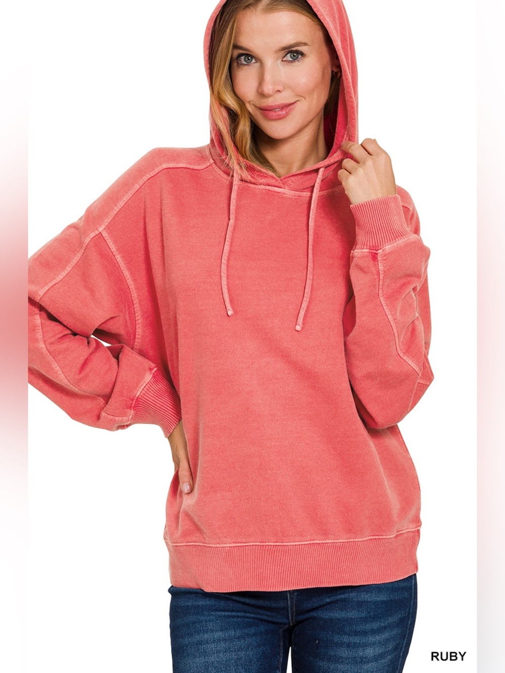 Zenana Ruby Pigment Dye & Enzyme Washed French Terry Hoodie